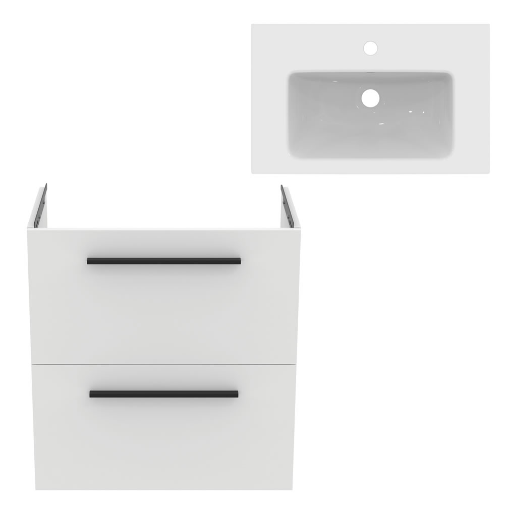 Cutout image of Ideal Standard i.life S 600mm Matt White Compact Wall-Hung Two-Drawer Vanity Unit & Basin